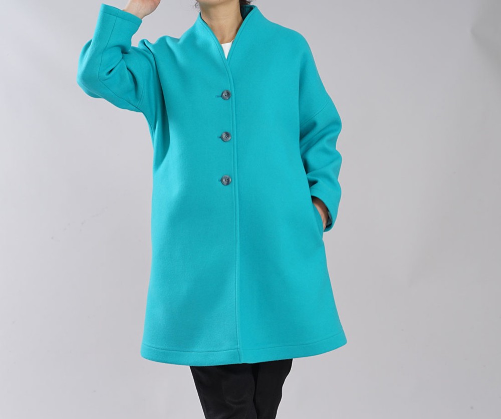 wafu リネン×メルトンウールコート/ターコイズ　男女兼用可能 リネン×メルトンウールコート/ターコイズ　男女兼用可能 wafu