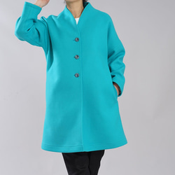 wafu リネン×メルトンウールコート/ターコイズ　男女兼用可能 0_f724624e065b50cae25e3c61dd17