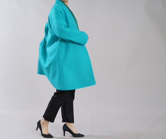 【限量4件wafu】里料亞麻x麥爾頓羊毛高品質厚外套禮服/綠松石藍h022g-tbl3 第2張的照片