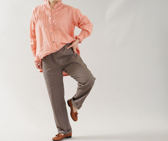 [wafu簡介]中厚亞麻褲下裝線橡膠休閒褲/ Van Dyke Brown b001g-vbn2 第7張的照片