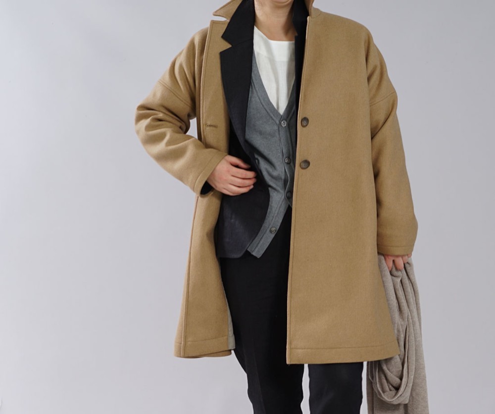 2着限定 wafu】リネン×ウール 暖かい チェスターコート ロングコート