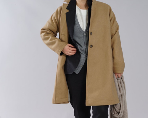 2着限定 wafu】リネン×ウール 暖かい チェスターコート ロングコート