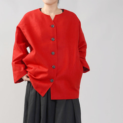 [Wafu] 100% 亞麻襯裡 x 100% 羊毛襯衫夾克總襯里亞麻 / 紅色 h042b-red3 第1張的照片