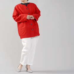[Wafu] 100% 亞麻襯裡 x 100% 羊毛襯衫夾克總襯里亞麻 / 紅色 h042b-red3 第8張的照片