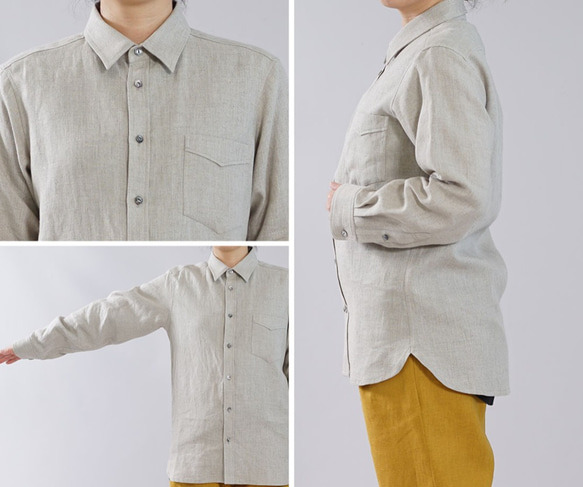 [Wafu] [M] 男款規格正品高級中厚麻襯衫長袖襯衫/t032g-amn2-m 第9張的照片