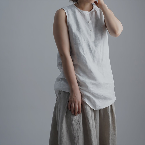 雅亜麻 Linen Top ヘンリーネック ロング丈 インナーとしても　/白色 p011a-wht1 1枚目の画像