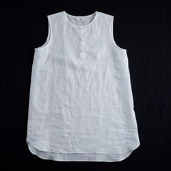 Miyabi Ama 亞麻上衣 亨利領 長款 也可用作內層/白色 p011a-白色 p011a-白色 第9張的照片