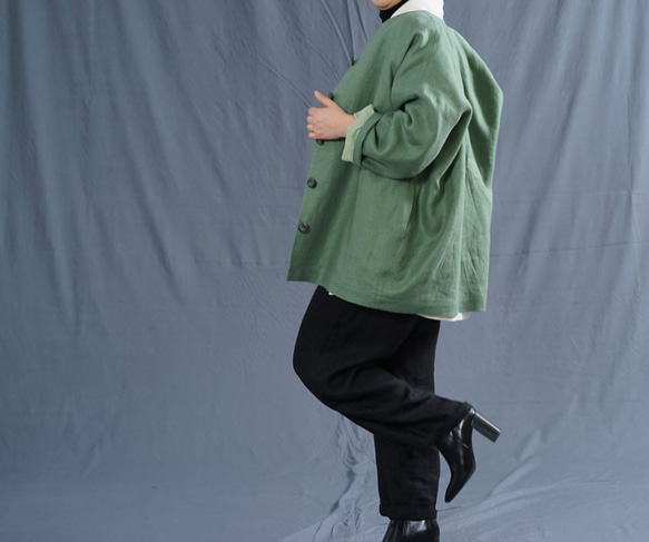 【wafu】厚地 暖リネン サフィランリネン シャツ専用ジャケット ドロップショルダー/蒼色 h042c-sou3 7枚目の画像