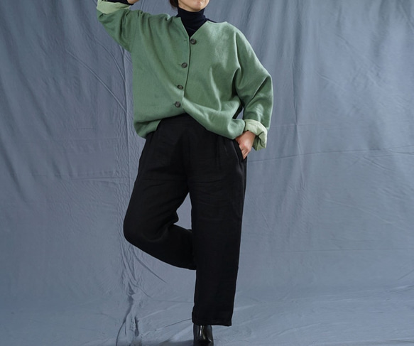 【wafu】厚地 暖リネン サフィランリネン シャツ専用ジャケット ドロップショルダー/蒼色 h042c-sou3 8枚目の画像