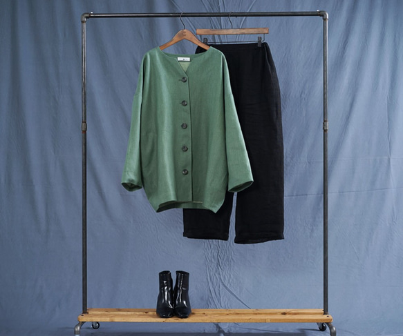 【wafu】厚地 暖リネン サフィランリネン シャツ専用ジャケット ドロップショルダー/蒼色 h042c-sou3 10枚目の画像