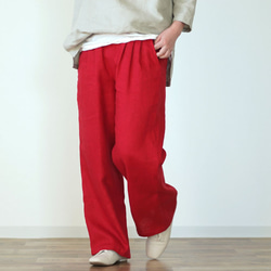 【Wafu】中厚麻褲三折腰帶環麻褲/紅b010e-red2 第7張的照片