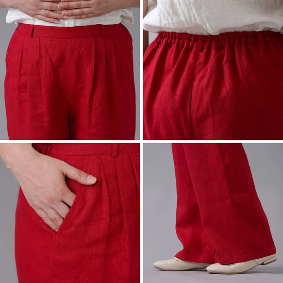 【Wafu】中厚麻褲三折腰帶環麻褲/紅b010e-red2 第10張的照片