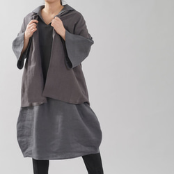 [Wafu] 中等重量亞麻 Haori Topper Cardigan Robe 外套 For 日本衣服 / Kurotsuru 第3張的照片