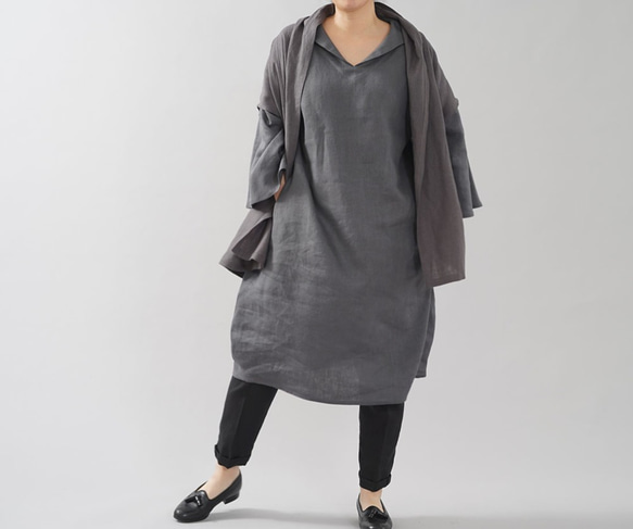 [Wafu] 中等重量亞麻 Haori Topper Cardigan Robe 外套 For 日本衣服 / Kurotsuru 第4張的照片