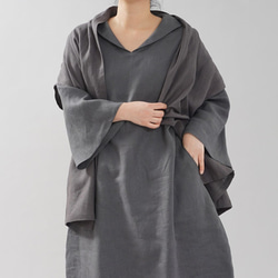 [Wafu] 中等重量亞麻 Haori Topper Cardigan Robe 外套 For 日本衣服 / Kurotsuru 第6張的照片