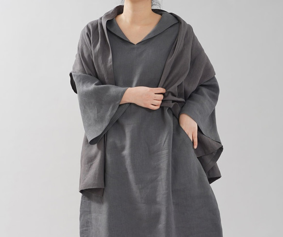 [Wafu] 中等重量亞麻 Haori Topper Cardigan Robe 外套 For 日本衣服 / Kurotsuru 第6張的照片