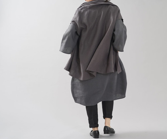 [Wafu] 中等重量亞麻 Haori Topper Cardigan Robe 外套 For 日本衣服 / Kurotsuru 第8張的照片