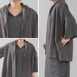 [Wafu] 中等重量亞麻 Haori Topper Cardigan Robe 外套 For 日本衣服 / Kurotsuru 第10張的照片