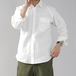 [Wafu] [M] 男式中厚款亞麻插肩襯衫長袖男款/白色 t035h-wht2-m 第1張的照片