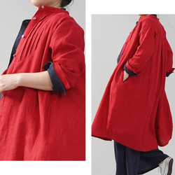 [Wafu]中厚亞麻連衣裙Pintuck Cocoon Stand顏色Lagran /紅色a081k-red2 第3張的照片