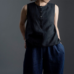 雅亜麻 Linen Top ヘンリーネック ロング丈 インナーとしても　/黒色 p011a-bck1 1枚目の画像