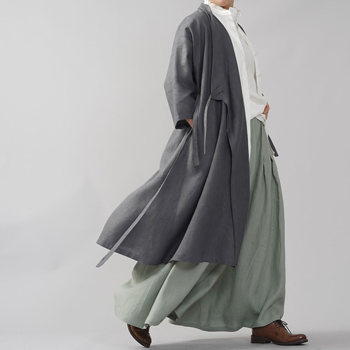SOU-SOU　ローブコート　長袖　グレー　フーディー　肩落ち　岡田縫工所　和装 no.12 Robe coat（ローブコート） - DARUMA STORE