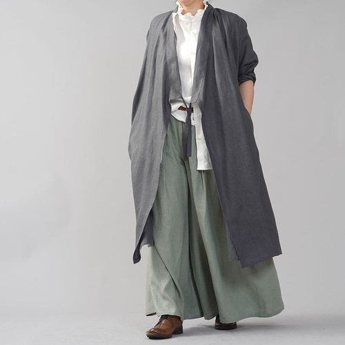 SOU-SOU ローブコート 長袖 グレー フーディー 肩落ち 岡田縫工