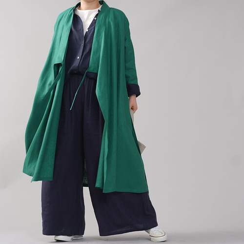 wafu】中厚 リネン 禅 羽織 着物 和装 襟 ローブ コート リネン