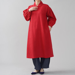 【和服】中厚亞麻古裝和服領連衣裙禪側開衩/紅色a084h-red2 第8張的照片