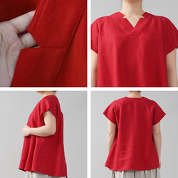 【wafu】やや薄地 リネン ブラウス トップス 禅 着物襟 和装 リネン100%/赤紅 t028e-akb1 9枚目の画像