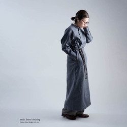 [wafu] 亞麻洋裝赤壁領長洋裝 / 暗灰色 a028h-dmg2 第2張的照片