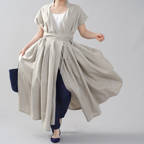 wafu】やや薄地 リネン 2wayドレス ワンピース カシュクール 40番手