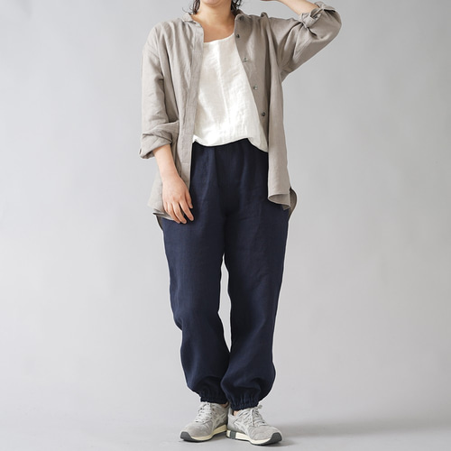 wafu リネントップス ドロップショルダー 背中ギャザー リネンブラウス リネントップス】ドロップショルダー 背中ギャザー リネンブラウス