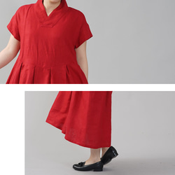【wafu】中厚 リネン ワンピース 着物衿 禅 和装 ミモレ丈 半袖  リネン100%/レッド a084d-red2 7枚目の画像
