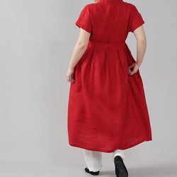 【wafu】中厚 リネン ワンピース 着物衿 禅 和装 ミモレ丈 半袖  リネン100%/レッド a084d-red2 8枚目の画像