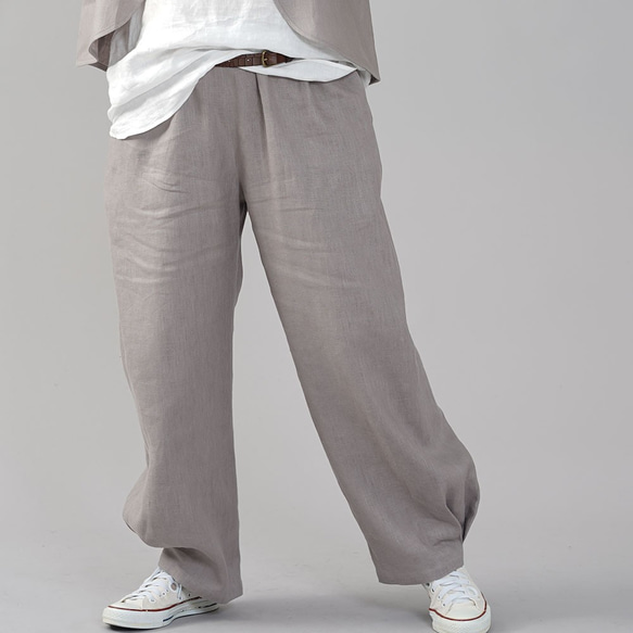 [wafu] 中重亞麻球褲下裝側折休閒褲/灰珍珠 b013g-asp2 第1張的照片