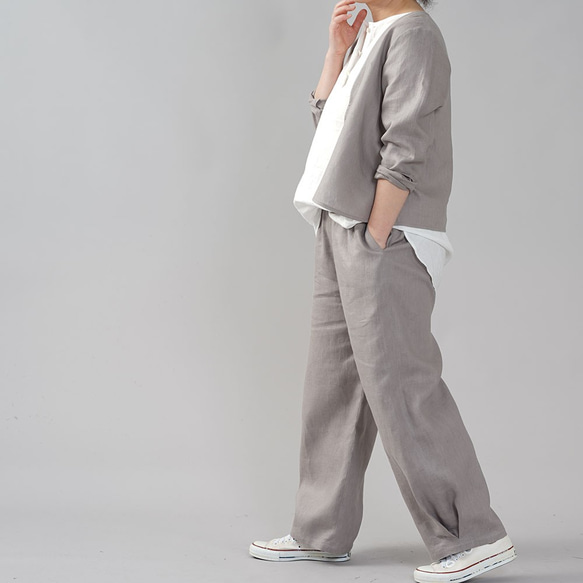 [wafu] 中重亞麻球褲下裝側折休閒褲/灰珍珠 b013g-asp2 第2張的照片