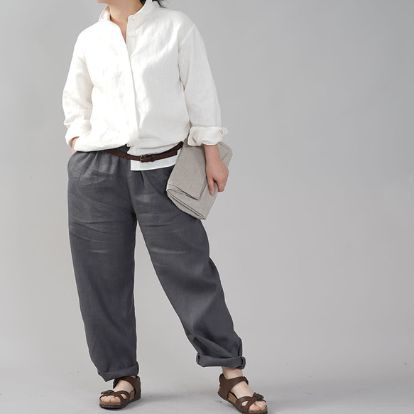 [wafu] 中重亞麻球褲下擺側折休閒褲/暗灰色 b013g-dmg2 第6張的照片