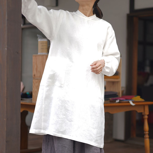 wafu】中厚 リネン 割烹着 Kappogi かっぽう着 2wey リネン割烹