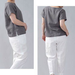 [wafu] 稍薄亞麻 T 卹，亞麻襯衫，男女通用，暗色 (nibi-iro) t038f-nib1 第3張的照片