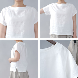 [wafu] 稍薄亞麻 T 卹，亞麻襯衫，男女通用，男女通用/白色 t038f-wt1 第9張的照片