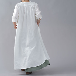 [wafu] 稍微薄亞麻 3/4 袖連身裙襯衫連身裙立領/白色 a015b-wt1 第4張的照片