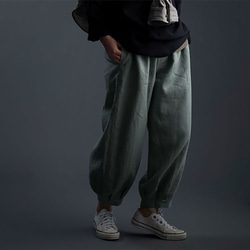 【wafu】Linen Pants 裾タック ボトムス ヨガパンツにも /青磁鼠(せいじねず) b013a-snz1 1枚目の画像