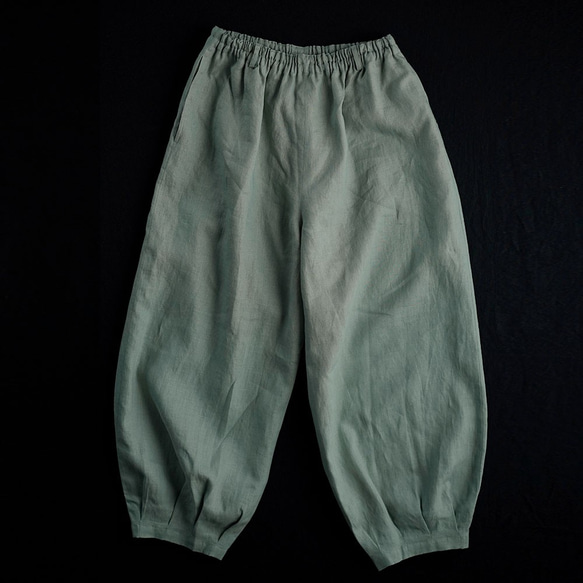 [wafu] 亞麻褲下擺褶皺下裝 也可用作瑜珈褲 / 青瓷鼠 b013a-snz1 第8張的照片