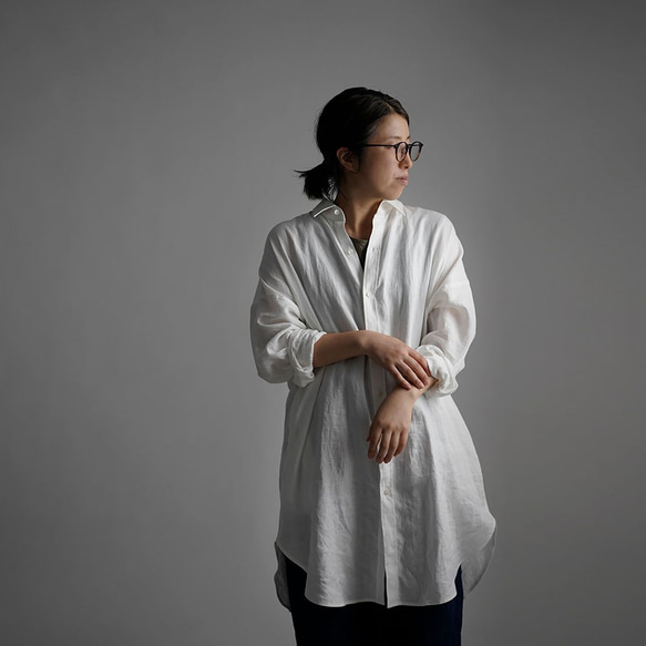 【wafu】Linen Oversized Shirt　ビックシルエット シャツ / ホワイト t021a-wht1 1枚目の画像