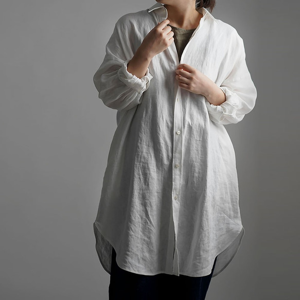 【wafu】Linen Oversized Shirt　ビックシルエット シャツ / ホワイト t021a-wht1 5枚目の画像