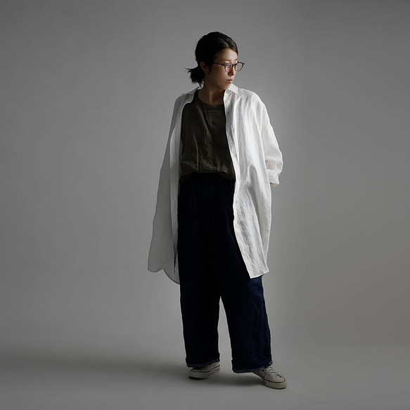 【wafu】Linen Oversized Shirt　ビックシルエット シャツ / ホワイト t021a-wht1 6枚目の画像