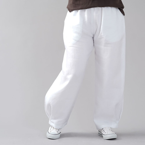 [wafu優質亞麻布] 球褲側邊褶皺長褲/白色 b013i-wt3 第1張的照片