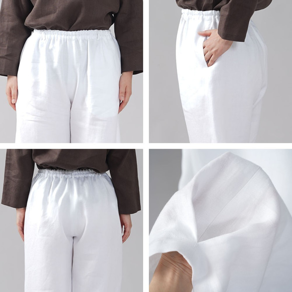 [wafu優質亞麻布] 球褲側邊褶皺長褲/白色 b013i-wt3 第9張的照片