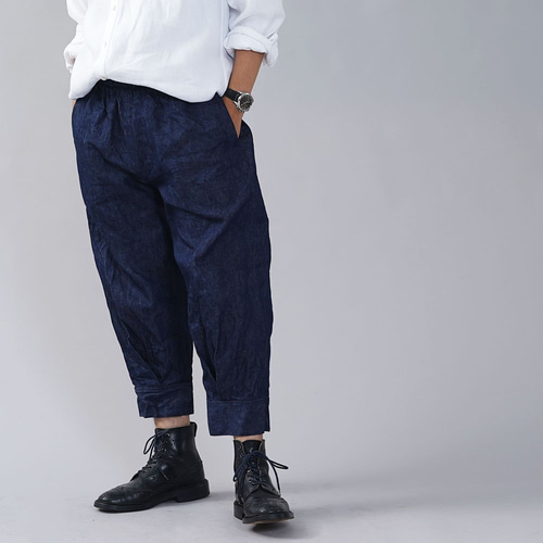 wafu】厚地 リネンデニムパンツ 男女兼用 育てていくデニム 色
